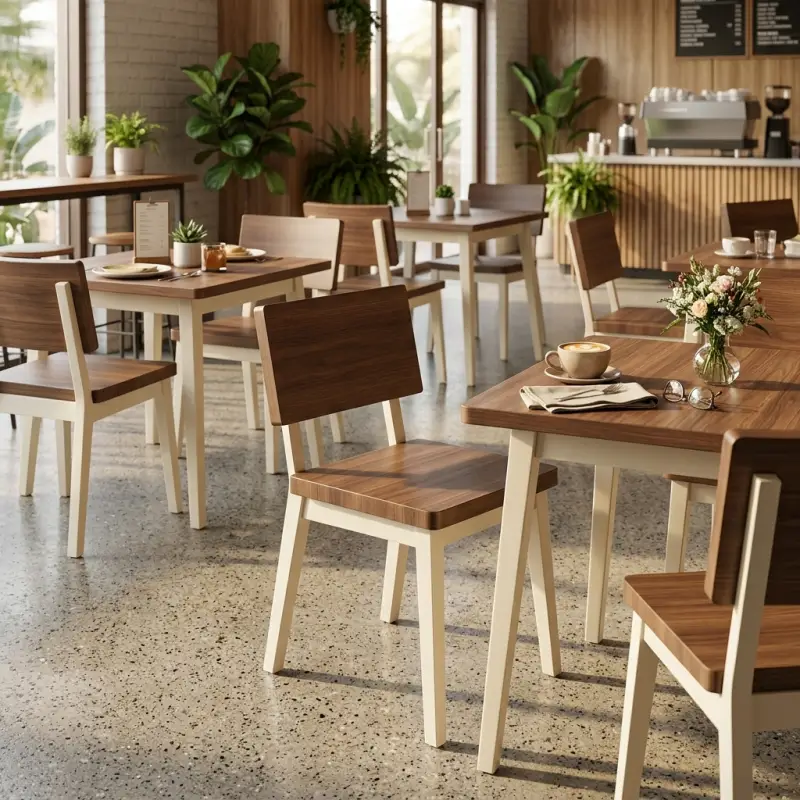 Kursi Cafe Kayu Walnut Kaki Cream Minimalis [4]