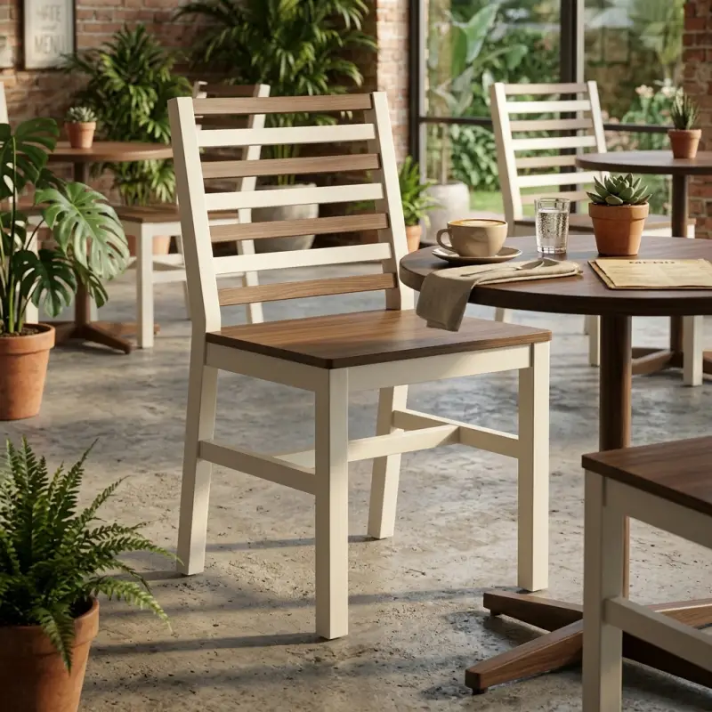 Kursi Cafe Ladder Back Two-Tone Walnut Cream [4]