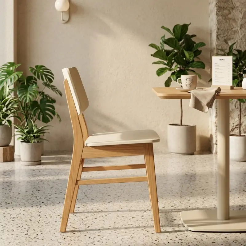 Kursi Makan Kayu Rangka Solid Sandaran Panel — Seri Cafe [4]