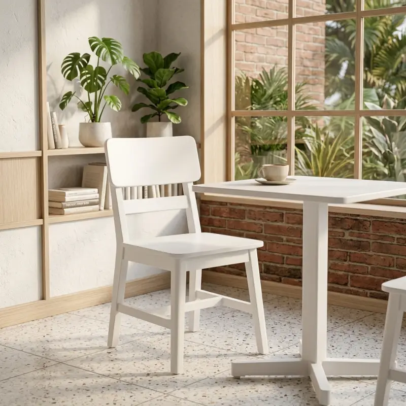 Kursi Makan Kayu Solid Sandaran Slat Finishing Duco Putih [2]