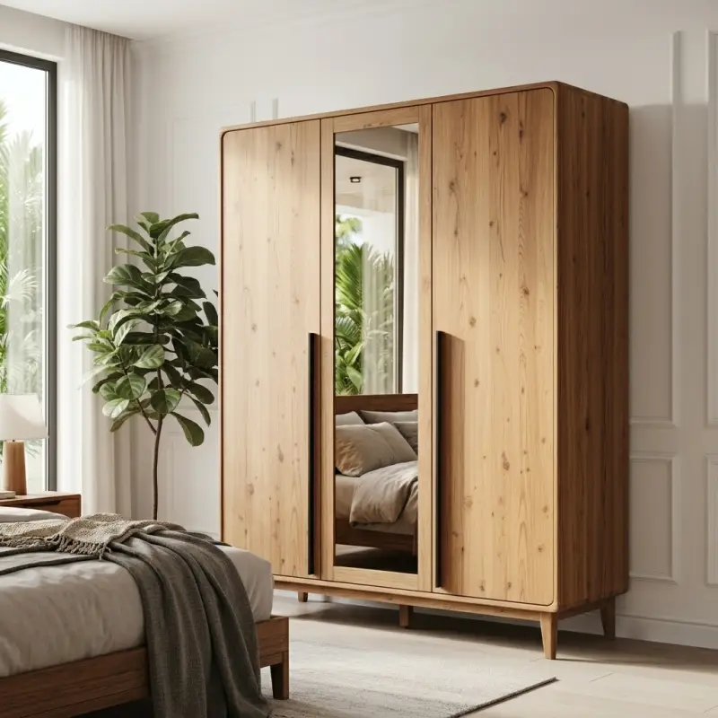 Lemari Pakaian 3 Pintu Finishing Oak dengan Cermin [5]