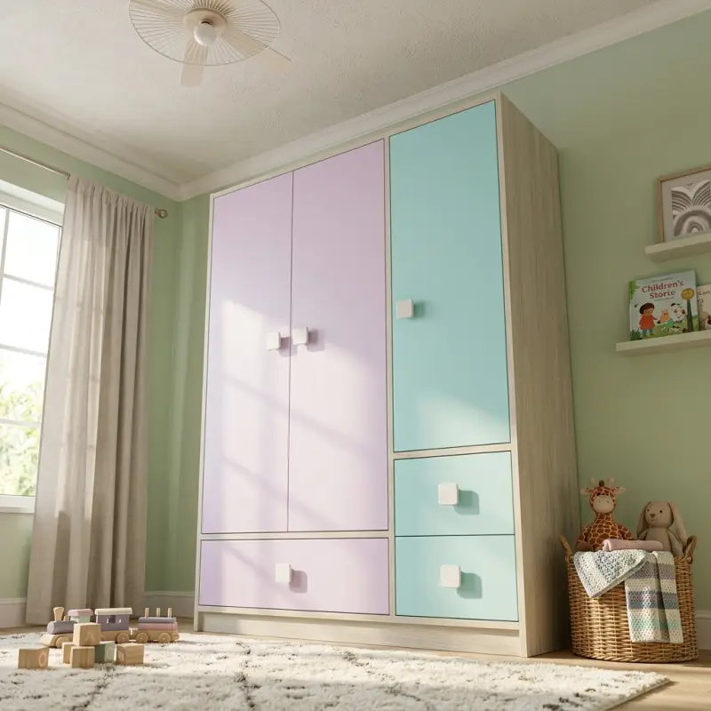 Lemari Pakaian Anak 3 Pintu Kombinasi Warna Pastel dengan Laci [2]