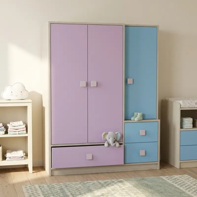 Lemari Pakaian Anak 3 Pintu Kombinasi Warna Pastel dengan Laci [3]