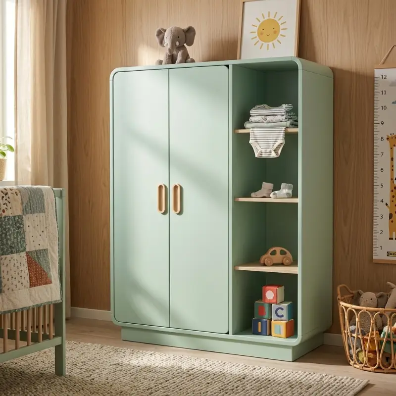 Lemari Pakaian Anak Dua Pintu dengan Rak Terbuka Sage Green [4]