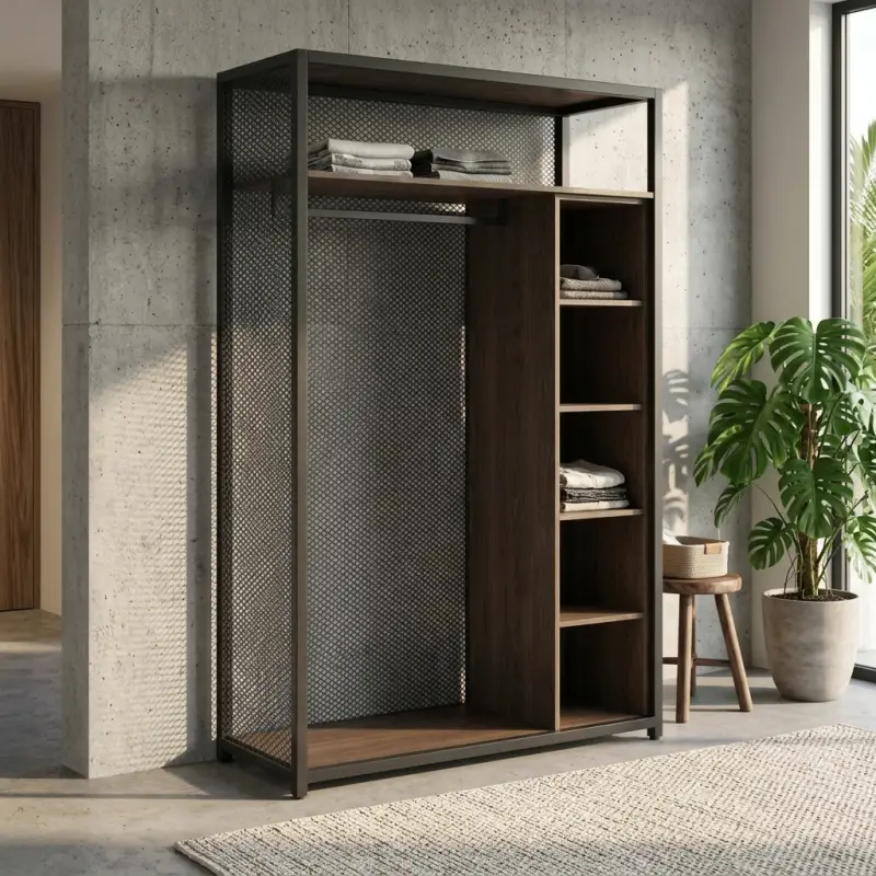 Lemari Pakaian Besi Kayu Industrial Open Wardrobe [4]