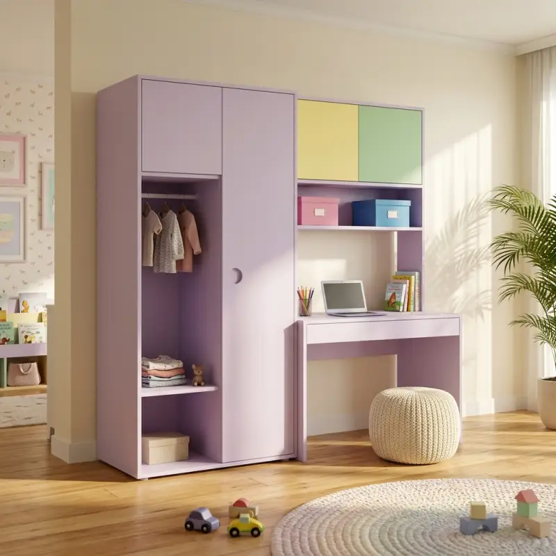 Lemari Pakaian Set Meja Belajar Anak Warna Pastel [2]