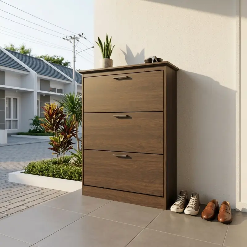 Lemari Sepatu 3 Pintu Flip Down Finishing Walnut [4]