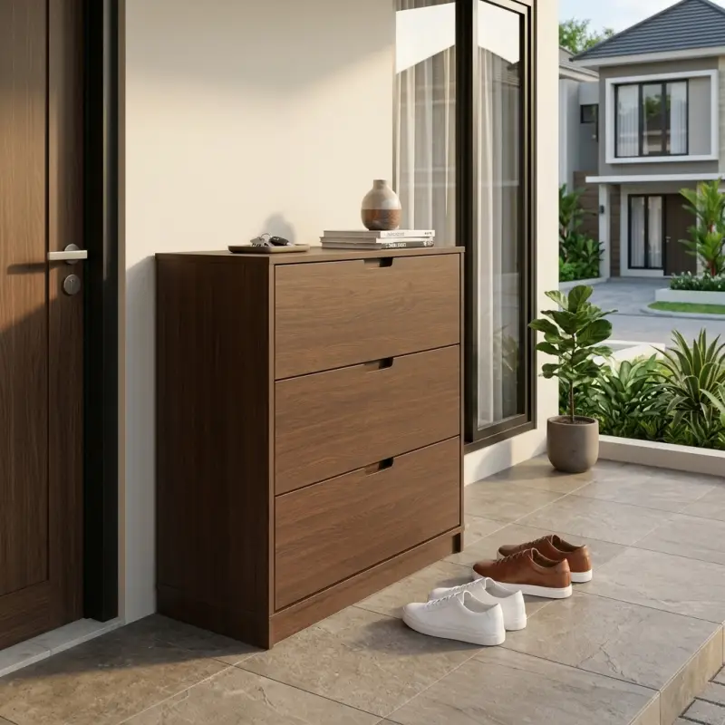 Lemari Sepatu Laci Flip Door Finishing Walnut [5]