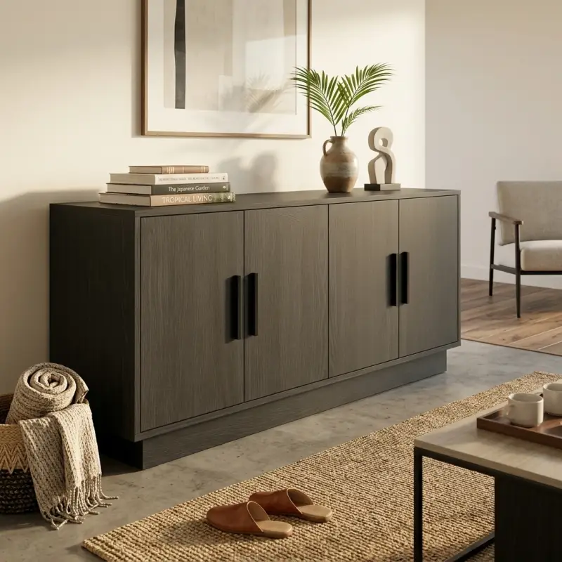Lemari TV 4 Pintu Kayu Finishing Dark Oak [2]