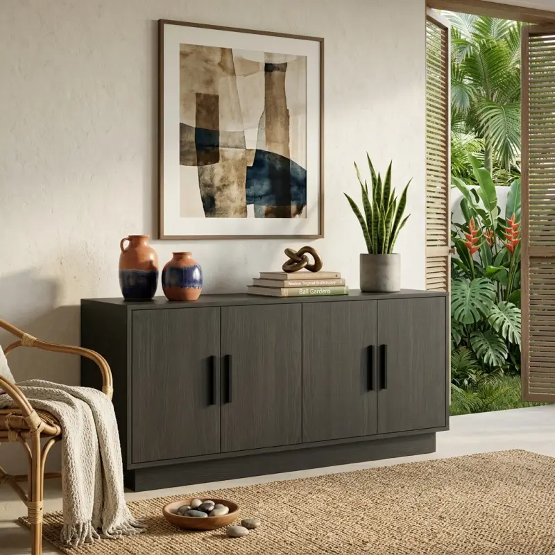 Lemari TV 4 Pintu Kayu Finishing Dark Oak [3]