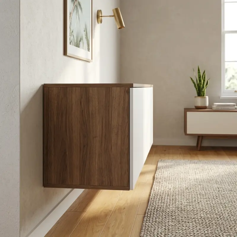 Lemari TV Gantung Dua Pintu Finishing Walnut Putih [2]