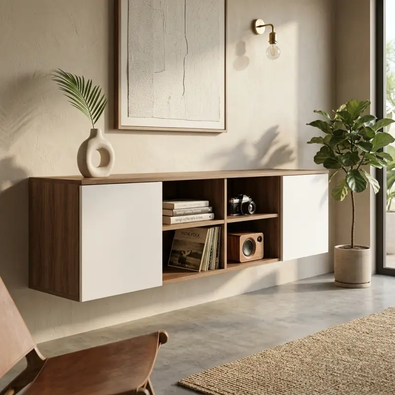 Lemari TV Gantung Dua Pintu Finishing Walnut Putih [3]