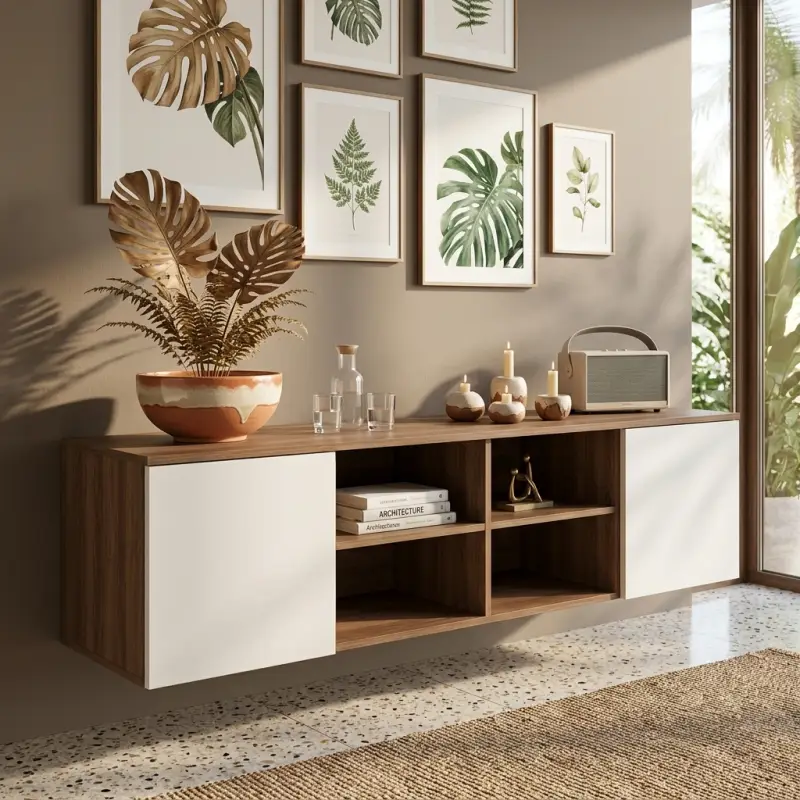 Lemari TV Gantung Dua Pintu Finishing Walnut Putih [4]
