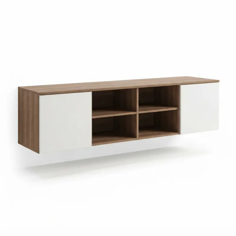 Lemari TV Gantung Dua Pintu Finishing Walnut Putih [5]