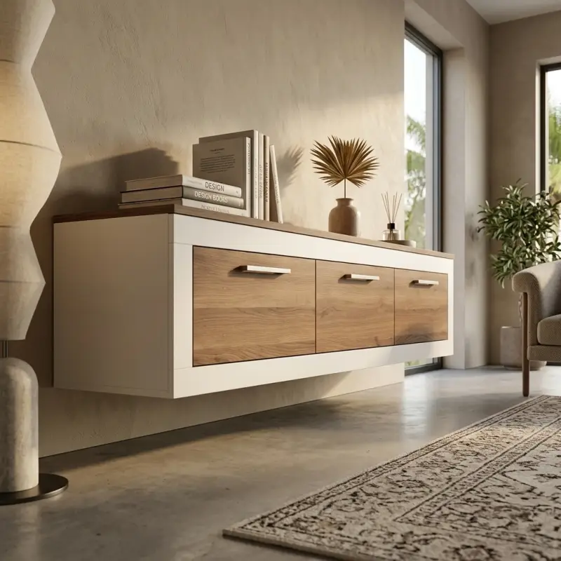 Lemari TV Gantung Minimalis Kayu Walnut 3 Pintu [2]