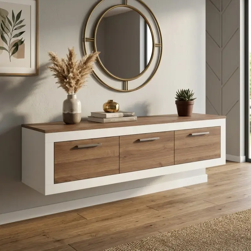 Lemari TV Gantung Minimalis Kayu Walnut 3 Pintu [3]