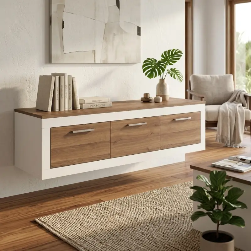 Lemari TV Gantung Minimalis Kayu Walnut 3 Pintu [4]