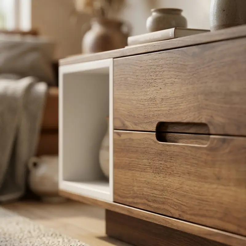 Lemari TV Kayu Minimalis Dua Laci dengan Open Shelf [3]