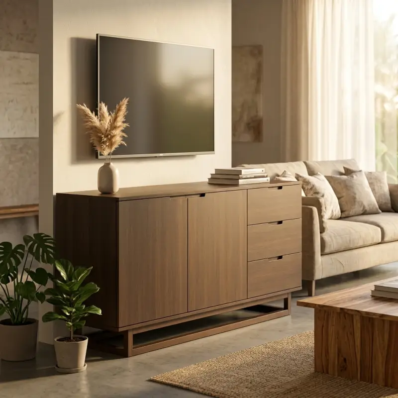Lemari TV Kayu Walnut Minimalis dengan Laci dan Pintu Cabinet [2]