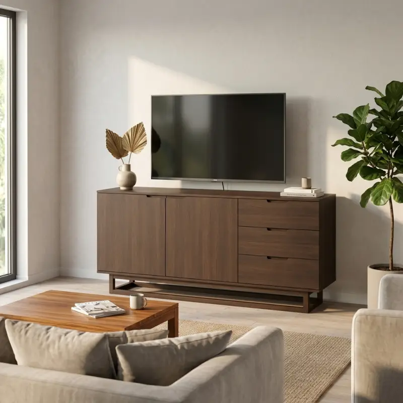 Lemari TV Kayu Walnut Minimalis dengan Laci dan Pintu Cabinet [4]