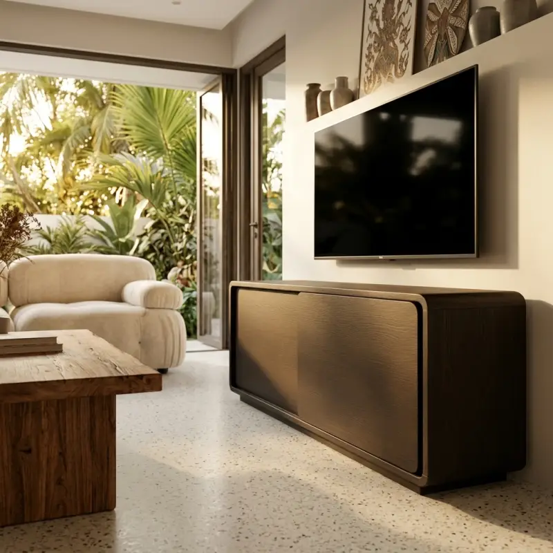 Lemari TV Pintu Sliding Kayu Serat Alami [3]