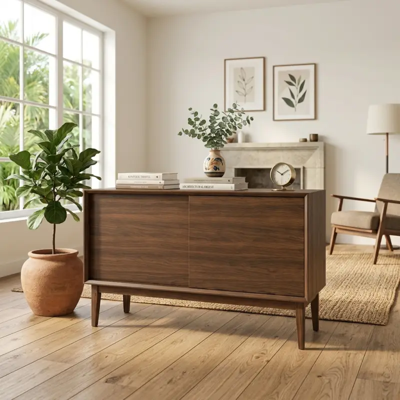 Lemari TV Sideboard Pintu Geser Gaya Mid-Century [4]
