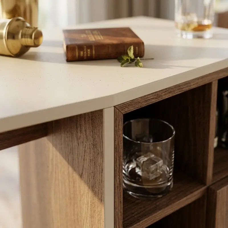 Meja Bar Kayu dengan Rak Botol Terintegrasi [2]