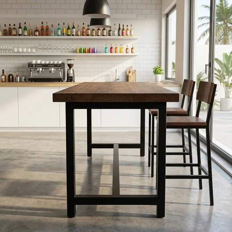 Meja Bar Kayu Solid Rangka Besi Industrial [3]