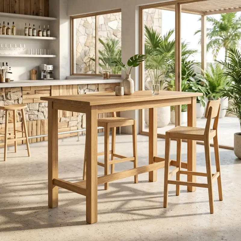 Meja Bar Kayu Solid Rangka H-Stretcher [4]
