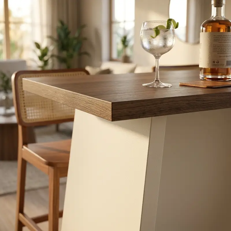Meja Bar Panel Kaki Trapesium Top Kayu Walnut [3]
