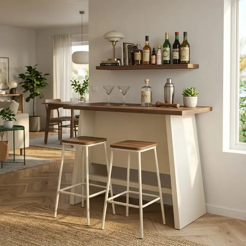 Meja Bar Panel Kaki Trapesium Top Kayu Walnut [4]