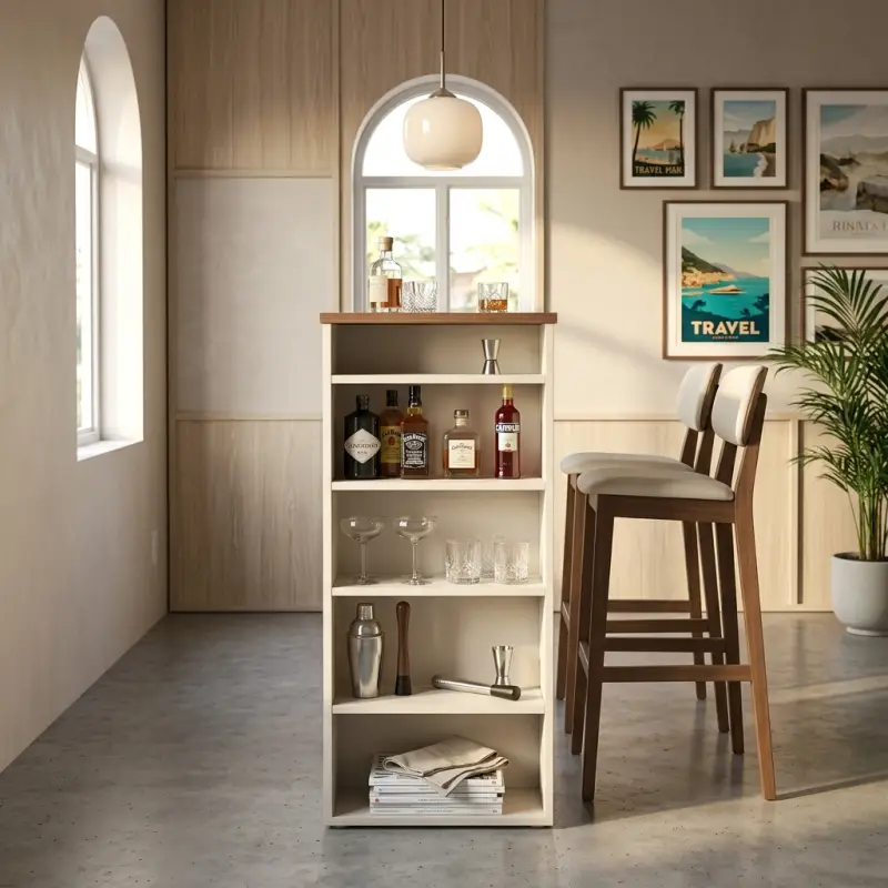 Meja Bar Rak Samping Kayu Walnut dan MDF [2]