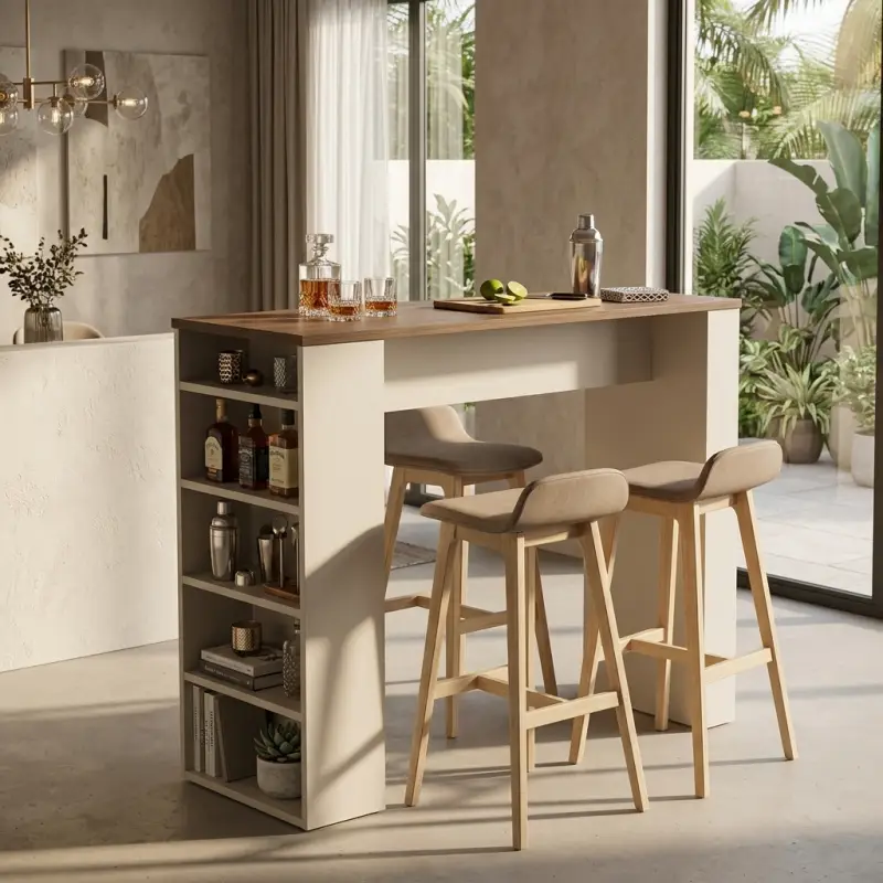 Meja Bar Rak Samping Kayu Walnut dan MDF [4]