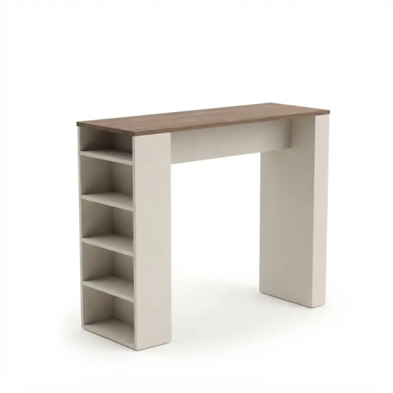 Meja Bar Rak Samping Kayu Walnut dan MDF [5]