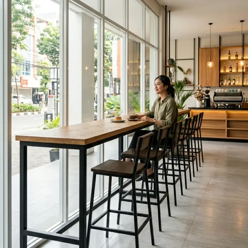 Meja Bar Rangka Besi Top Kayu [4]