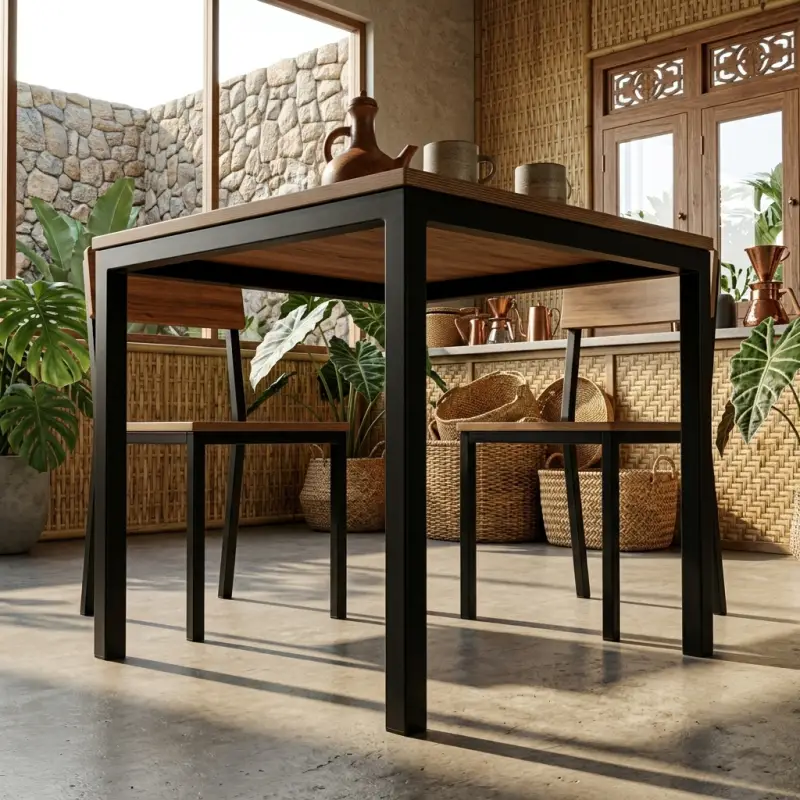 Meja Cafe Besi Hollow Top Kayu Solid [3]