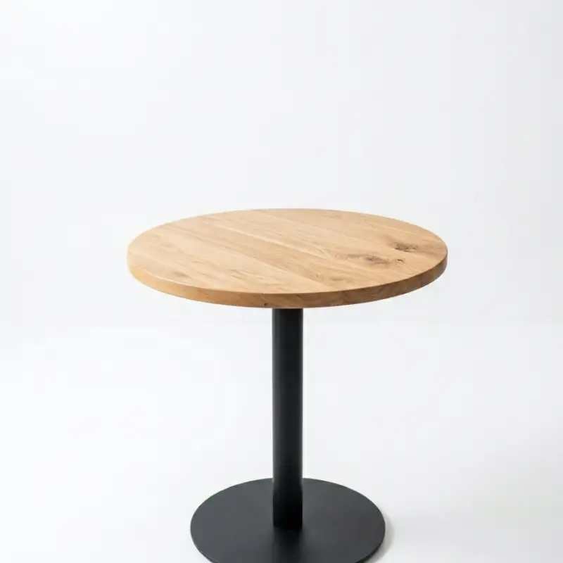 Meja Cafe Bulat Top Kayu Solid Kaki Besi [1]