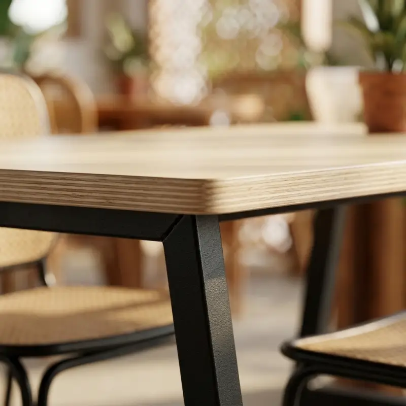 Meja Cafe Kaki A-Frame Besi Hitam Top Plywood [3]