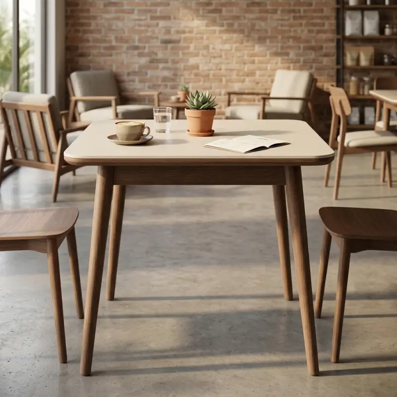 Meja Cafe Kayu Skandinavian Top HPL Krem [2]