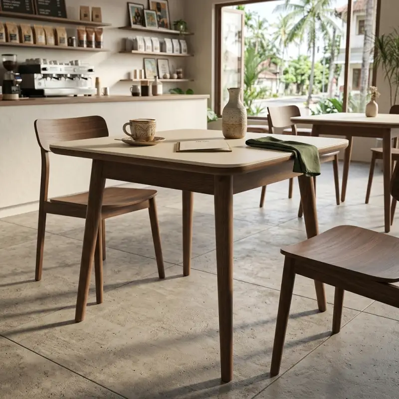 Meja Cafe Kayu Skandinavian Top HPL Krem [3]
