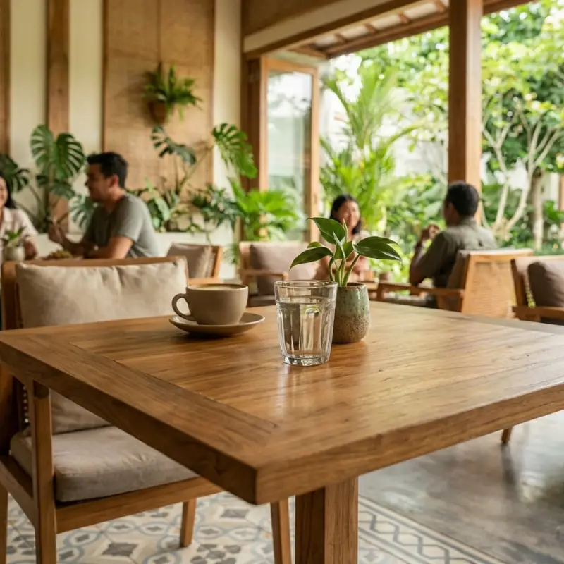 Meja Cafe Kayu Solid Kaki Silang [3]