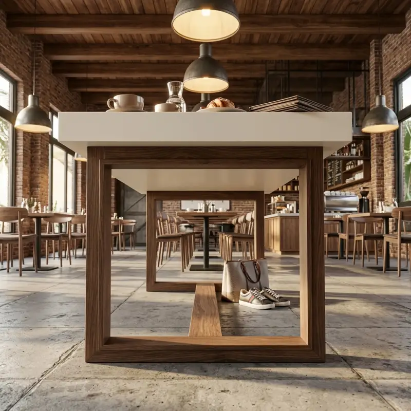 Meja Cafe Kayu Top HPL Kaki Bingkai Kotak [2]