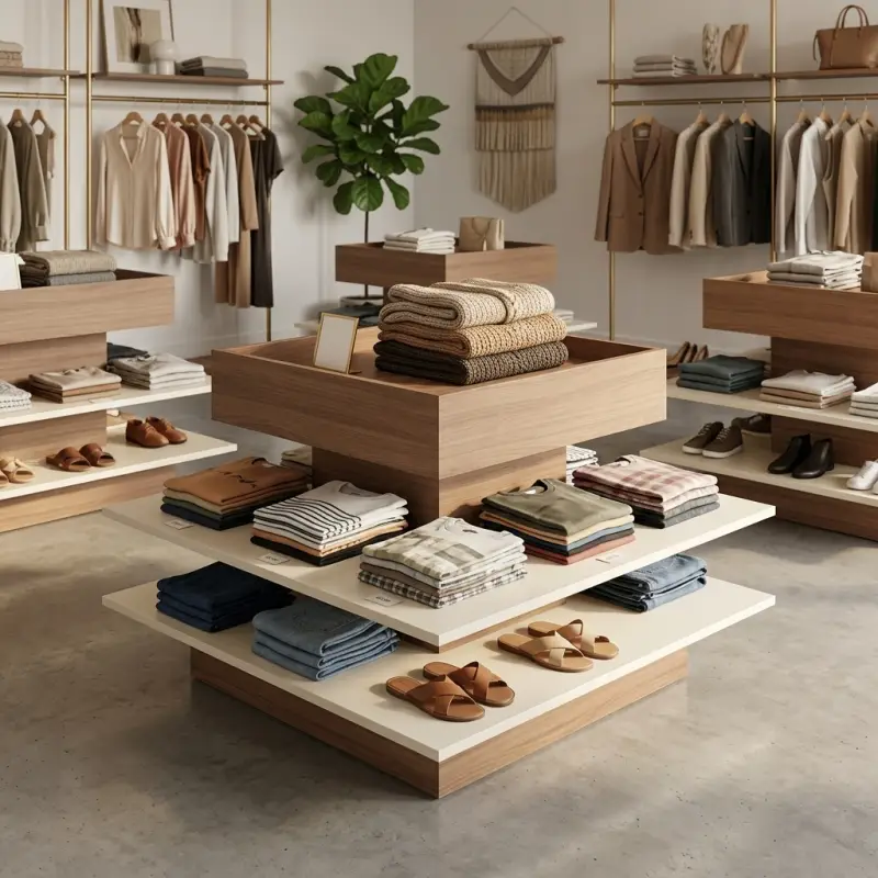 Meja Display Bertingkat Kayu untuk Toko Pakaian dan Butik [3]