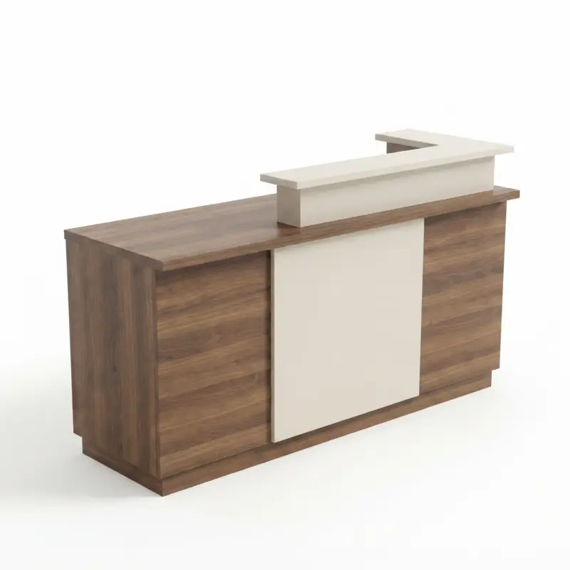 Meja Kasir Cafe Display Kaca Walnut Cream [5]