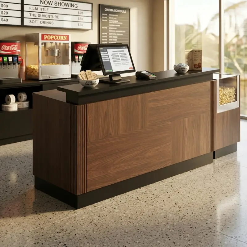 Meja Kasir Fluted Panel Walnut Top Hitam [2]