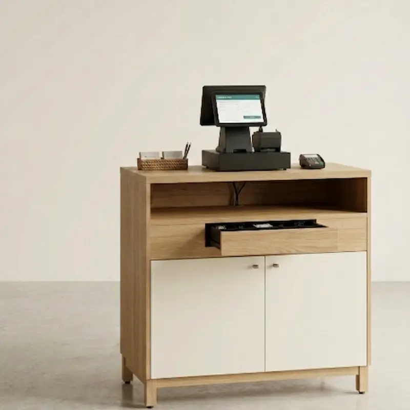 Meja Kasir Kayu Slat Panel Minimalis [4]