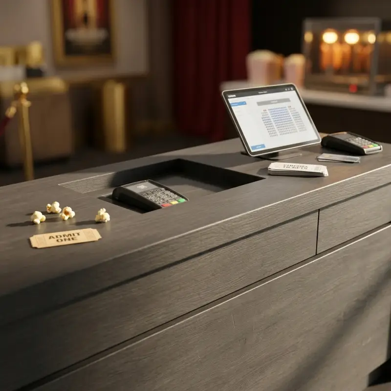 Meja Kasir Minimalis Woodgrain dengan Slot Perangkat Tanam [3]
