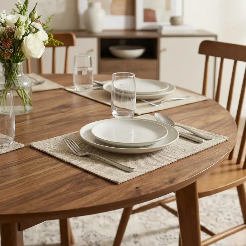 Meja Makan Bulat Kayu Scandinavian [4]