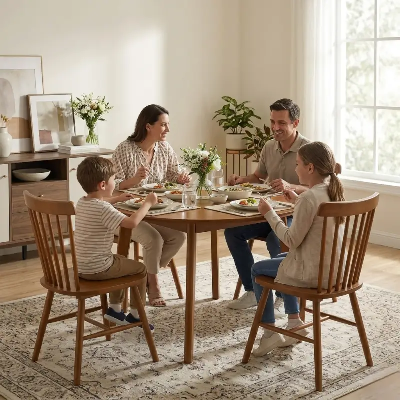 Meja Makan Bulat Kayu Scandinavian [5]