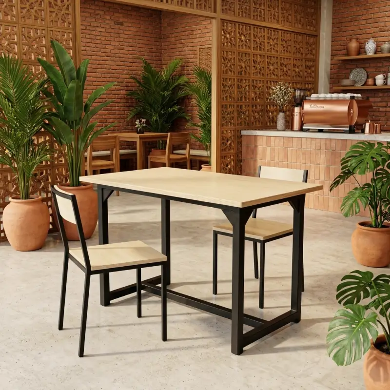 Meja Makan Cafe Rangka Besi Plywood [2]